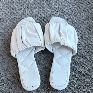 White Quilted Slide Sandals